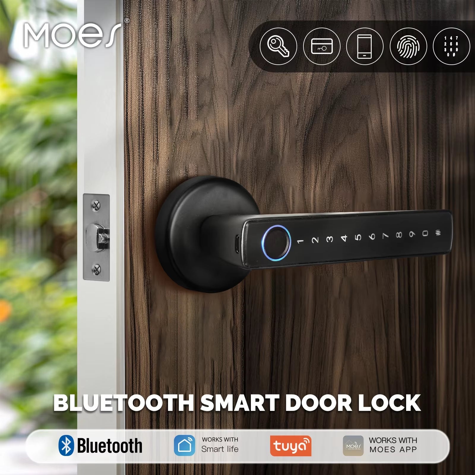 Tuya Bluetooth Smart Fingerprint Door Handle Lock Electronic Password APP Remote Unlock Hotel Apartment Office Rental House