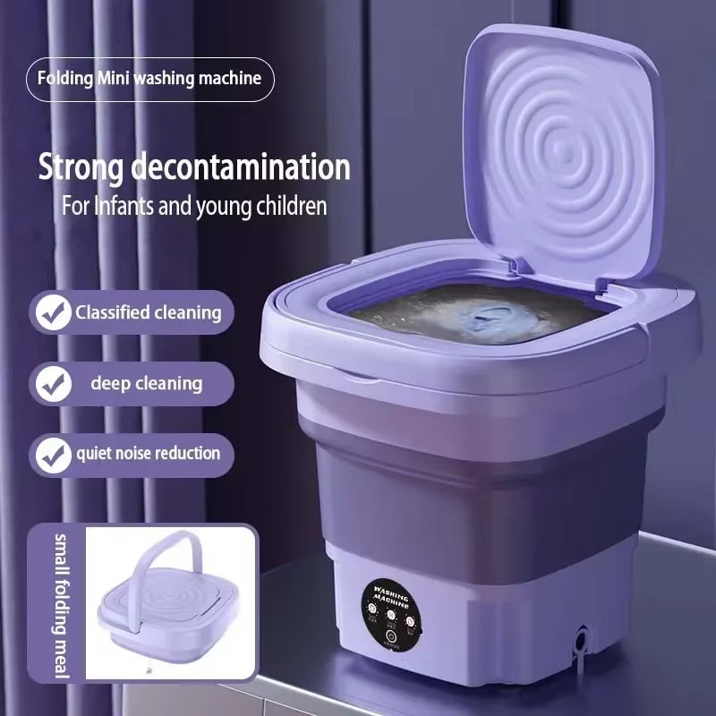 8L Washing Machine 220V Foldable Portable Socks Underwear Panties Retractable Household Washing Machine with Spinning Dry