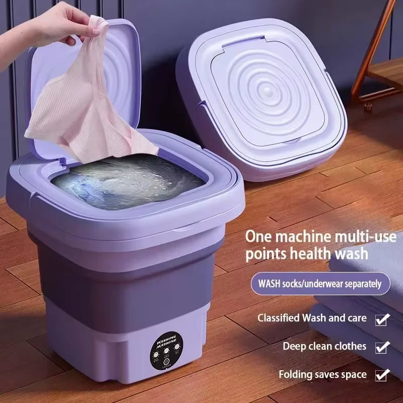 8L Washing Machine 220V Foldable Portable Socks Underwear Panties Retractable Household Washing Machine with Spinning Dry